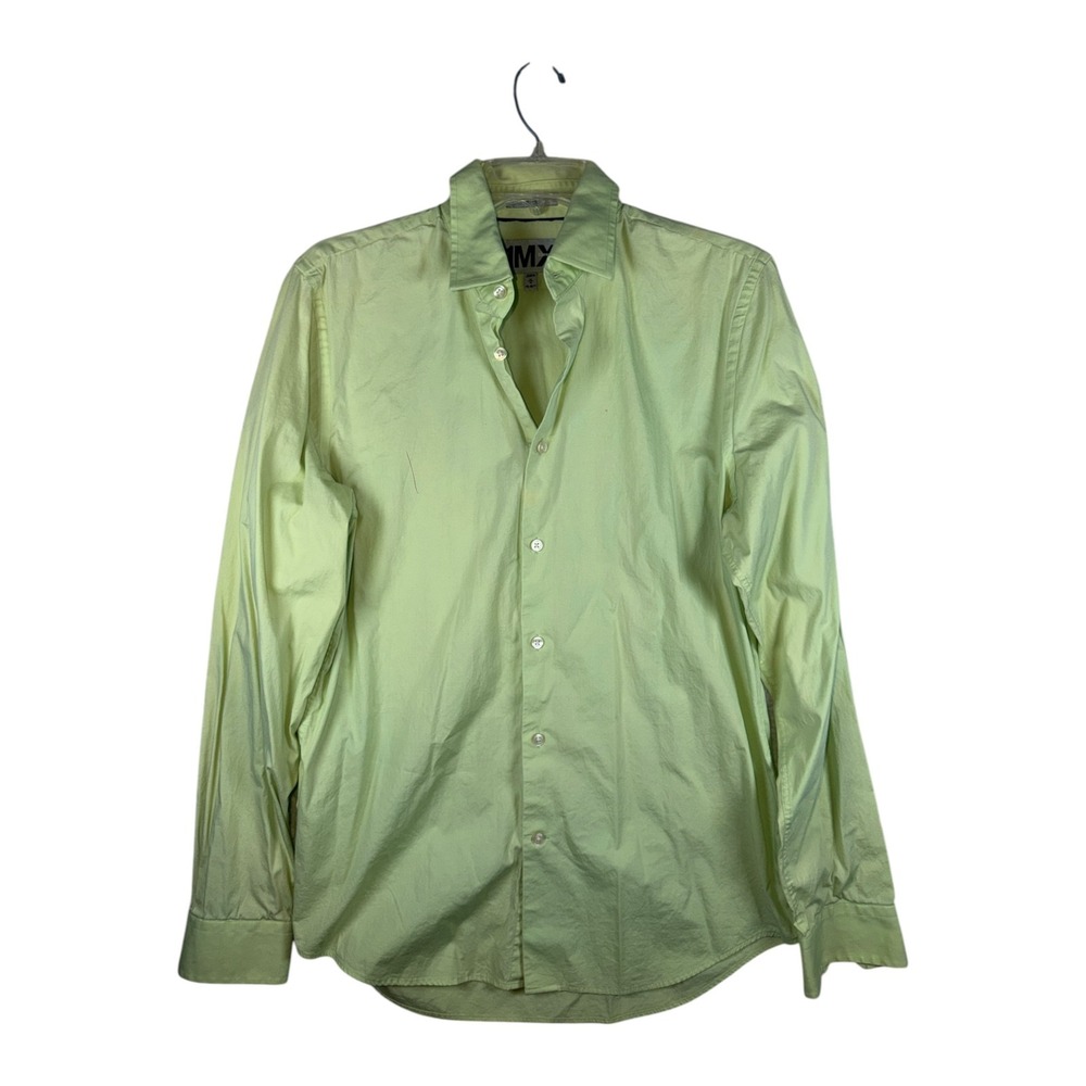Express 1MX Mens Lime Green Button Down Shirt Long Sleeve Fitted Medium 15-15.5